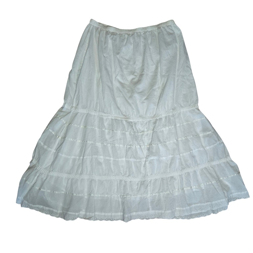 Tantrums White 100% Cotton Tiered Eyelet Maxi Skirt XXL Boho Cottagecore India